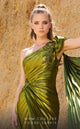 Fouad Sarkis 2761 One-Shoulder Draped Gown with Cape