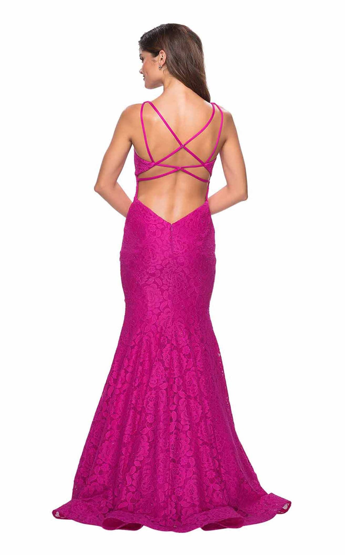 La Femme 27623C Lace Embroidered Slit Sweetheart Prom Dress