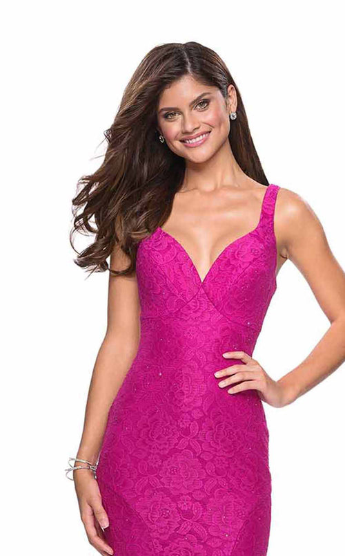 La Femme 27623C Lace Embroidered Slit Sweetheart Prom Dress