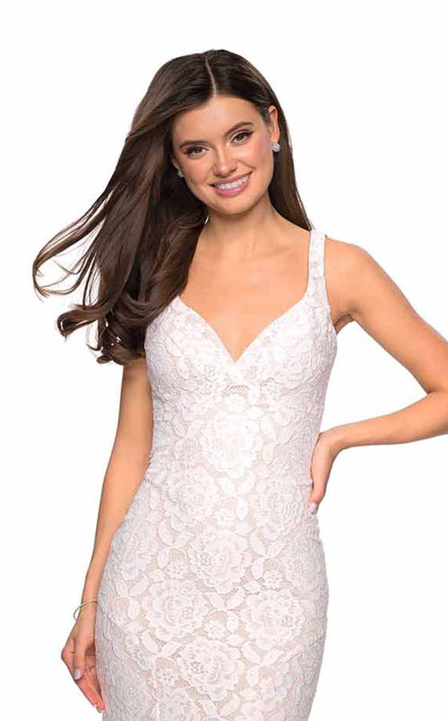 La Femme 27623C Lace Embroidered Slit Sweetheart Prom Dress