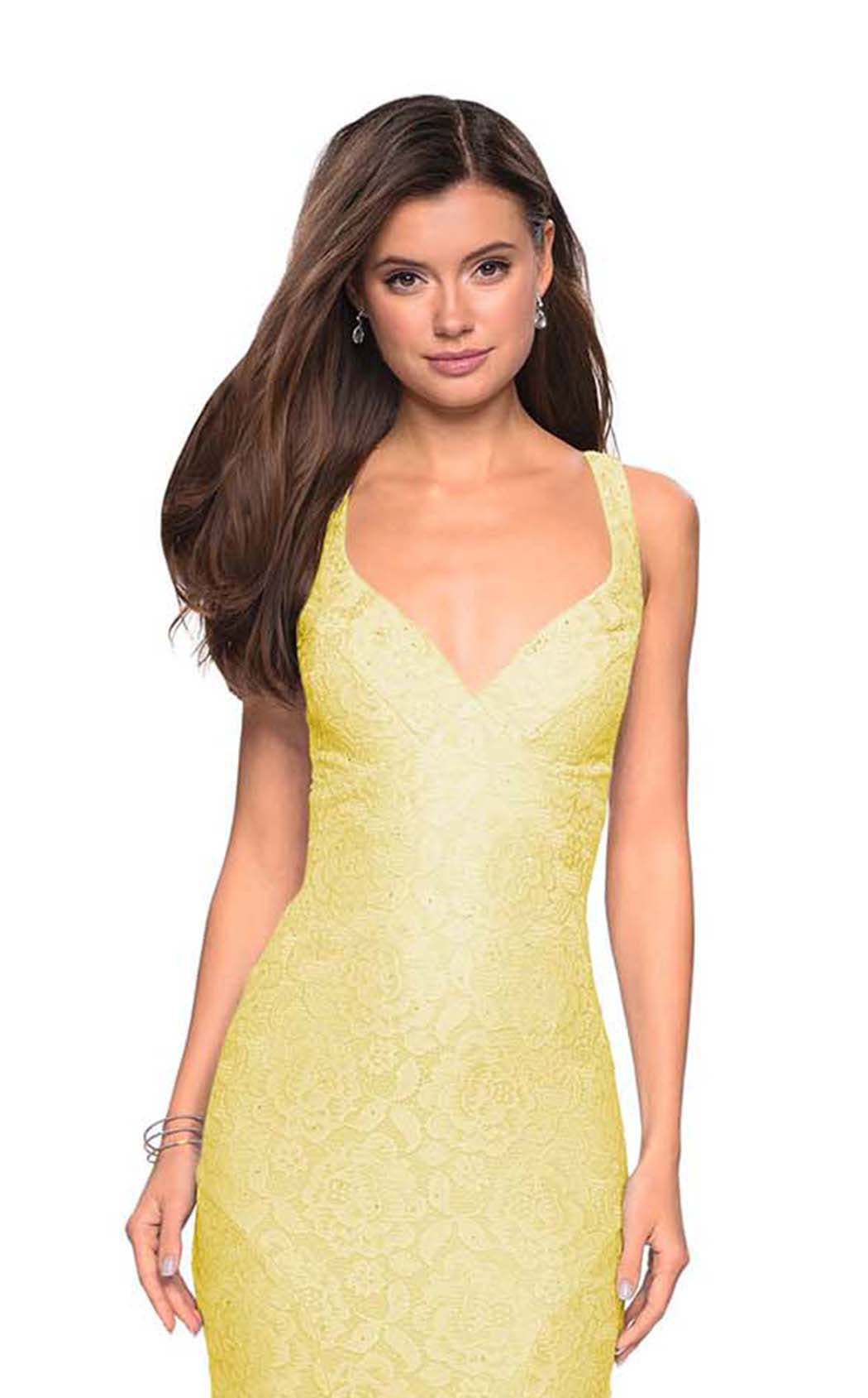 La Femme 27623C Lace Embroidered Slit Sweetheart Prom Dress