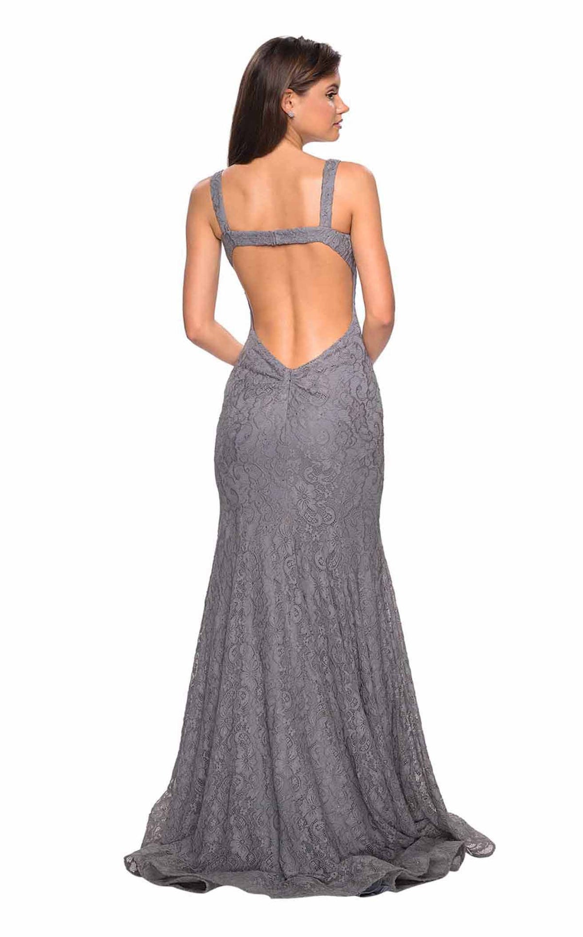 La Femme 27709C Lace Beaded Embroidered V Neck Prom Dress