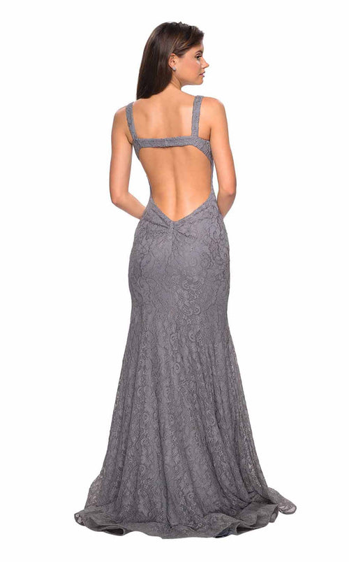 La Femme 27709C Lace Beaded Embroidered V Neck Prom Dress