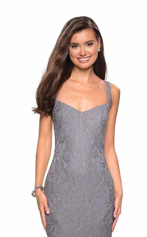 La Femme 27709C Lace Beaded Embroidered V Neck Prom Dress