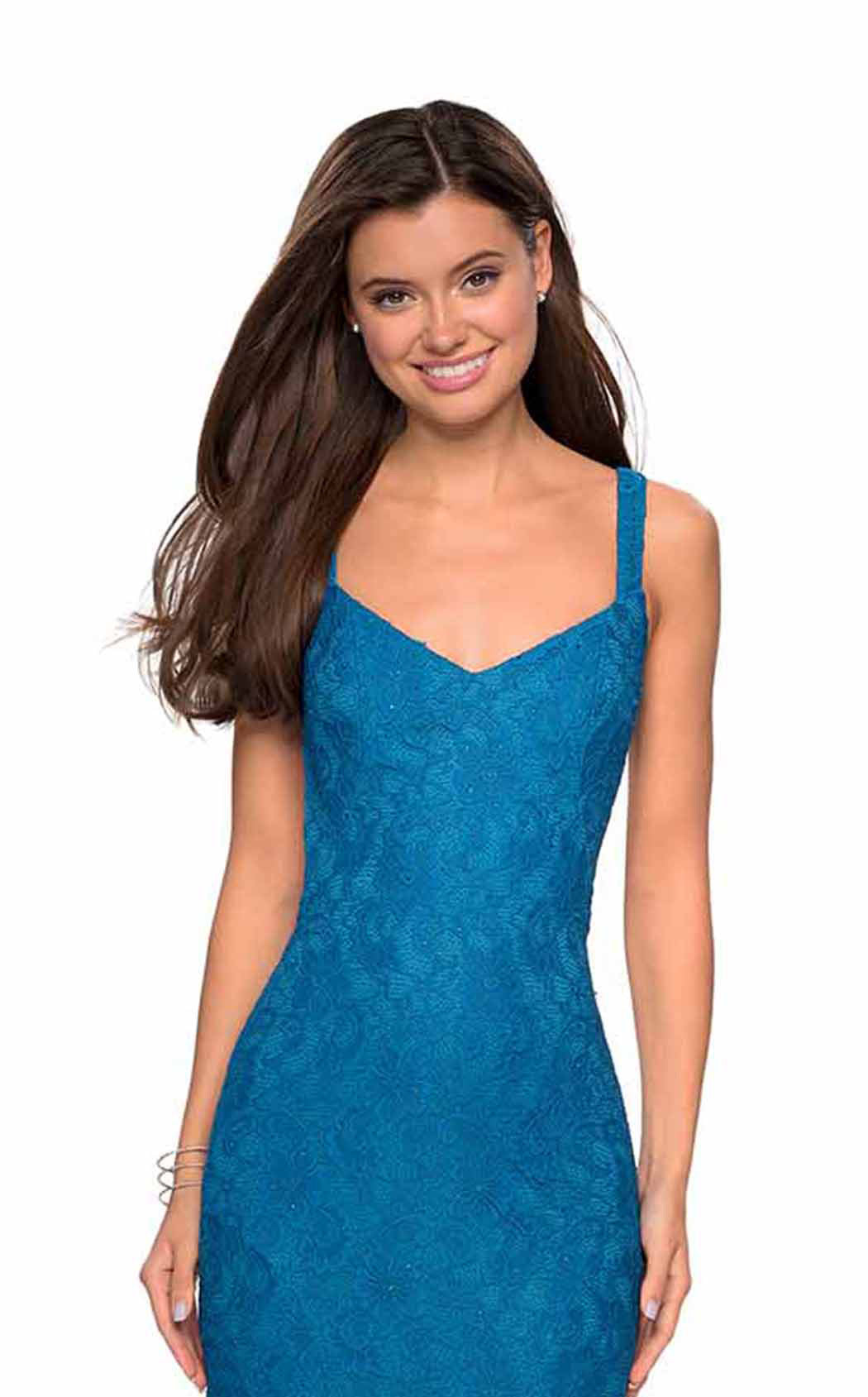 La Femme 27709C Lace Beaded Embroidered V Neck Prom Dress