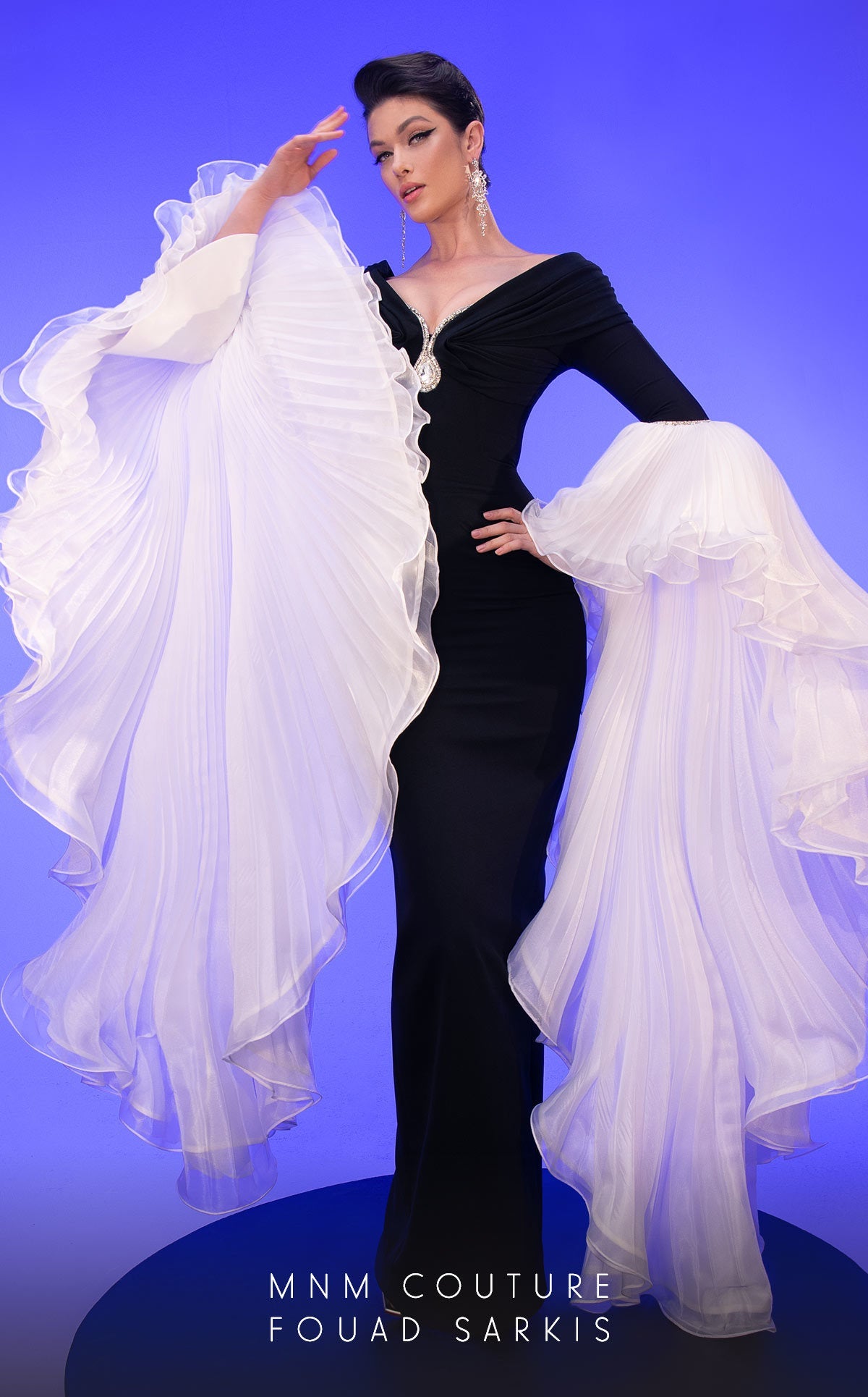 Fouad Sarkis 2781A Off-Shoulder Mermaid Gown with Statement Sleeves