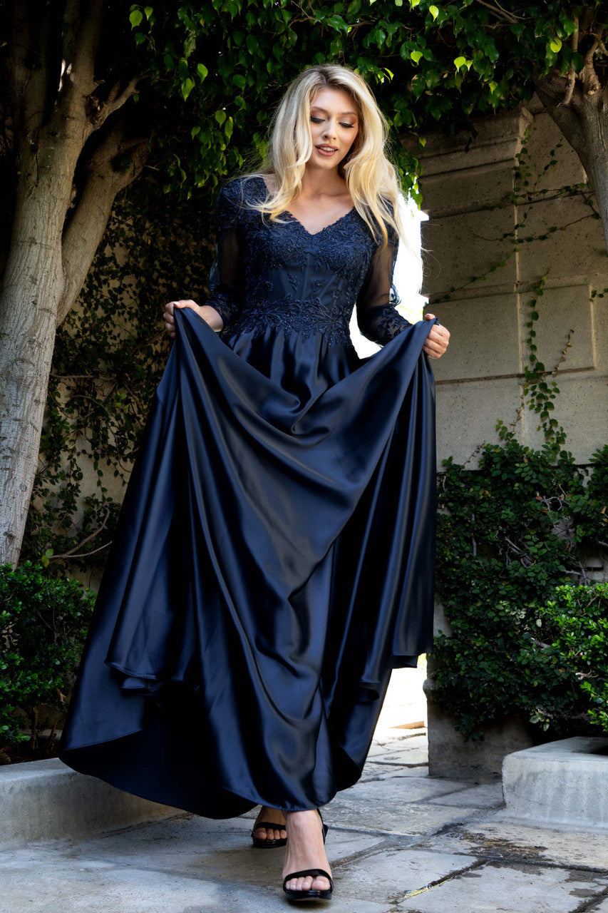 A-Line Gown with Lace Appliqué by Lenovia 8435