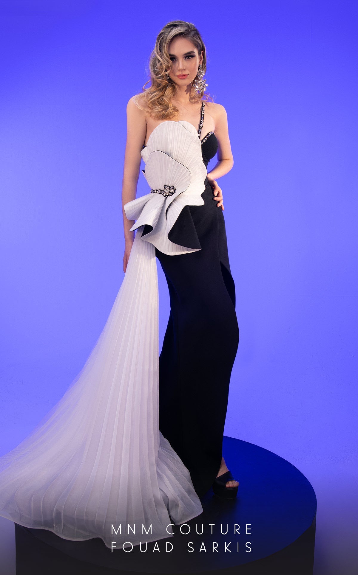 Fouad Sarkis 2796 Asymmetric Gown with Sculptural Detail