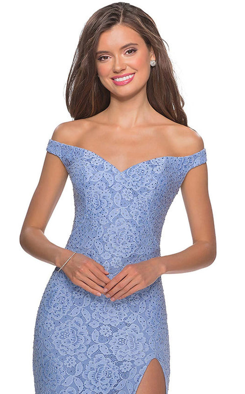 La Femme 28301C Lace Slit Floral Sweetheart Prom Dress