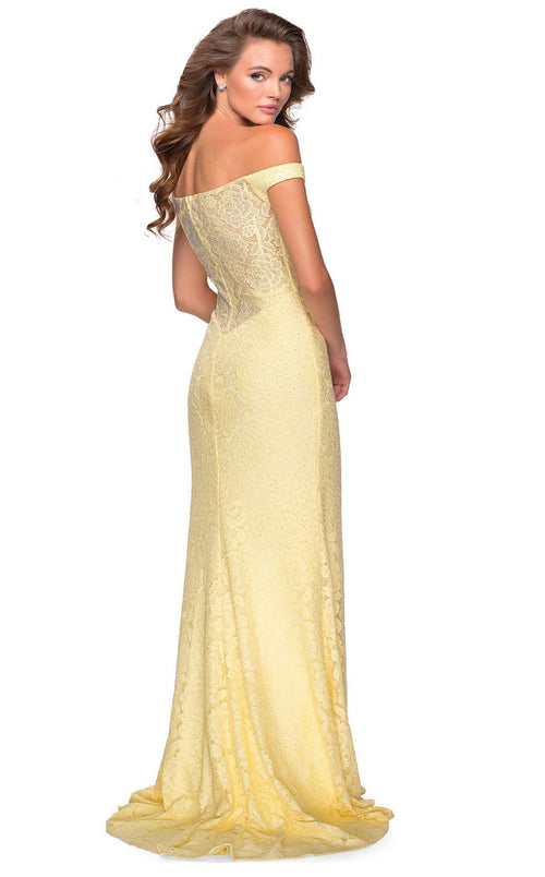 La Femme 28301C Lace Slit Floral Sweetheart Prom Dress