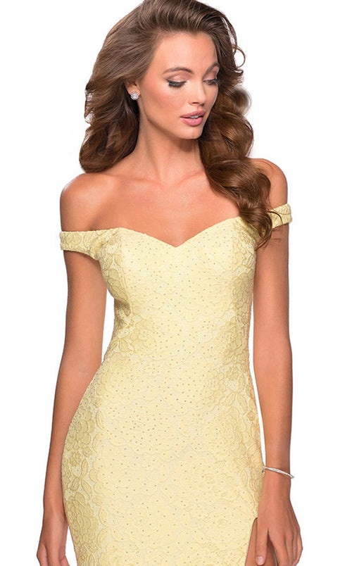 La Femme 28301C Lace Slit Floral Sweetheart Prom Dress