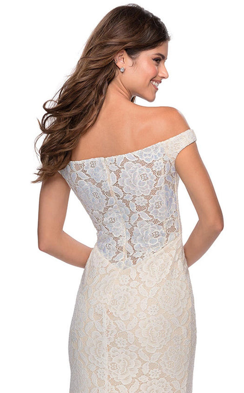La Femme 28301C Lace Slit Floral Sweetheart Prom Dress