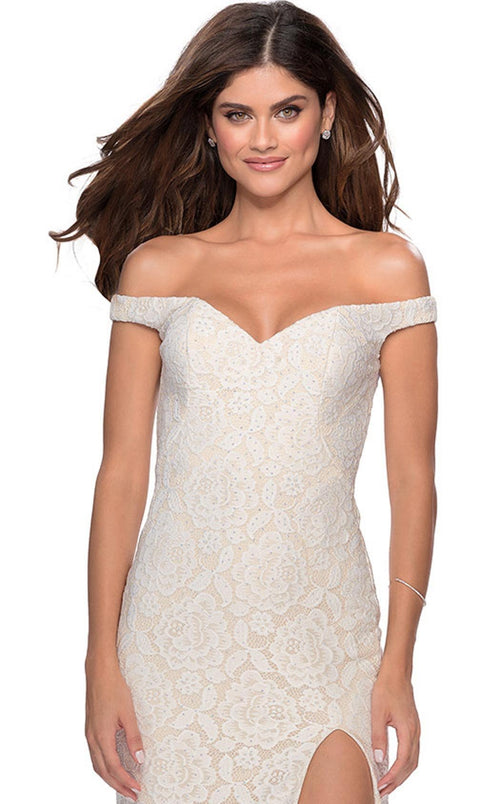 La Femme 28301C Lace Slit Floral Sweetheart Prom Dress