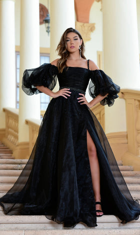 Ava Presley 28556 Sparkly A-Line Thigh-High Slit Formal Tulle Dress
