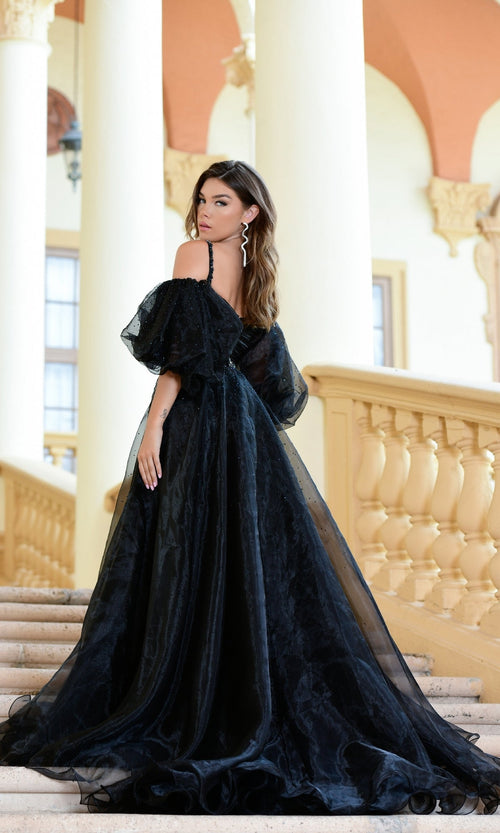 Ava Presley 28556 Sparkly A-Line Thigh-High Slit Formal Tulle Dress
