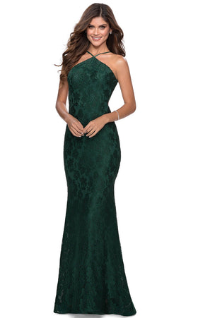 La Femme 28619C Open Back Slit Train Sleeveless Formal Dress