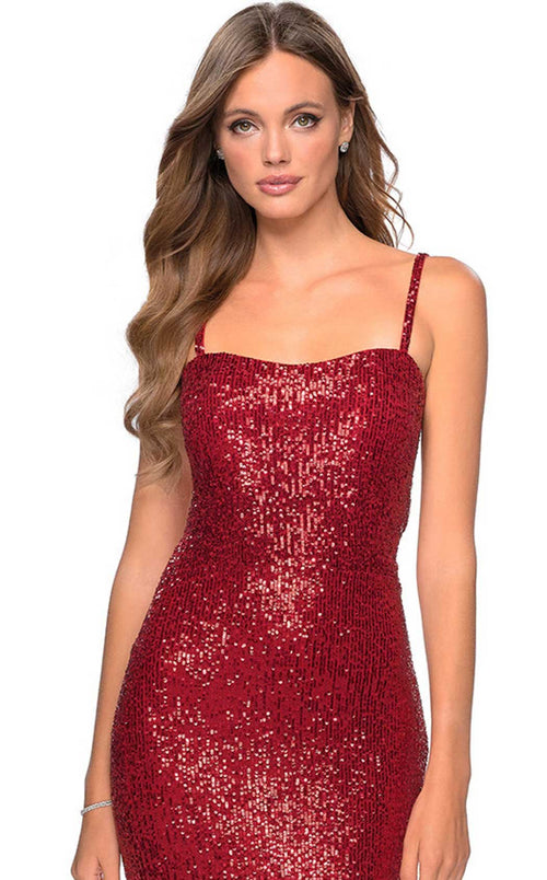 La Femme 28698C Slit Cutout Metallic Sweetheart Prom Dress