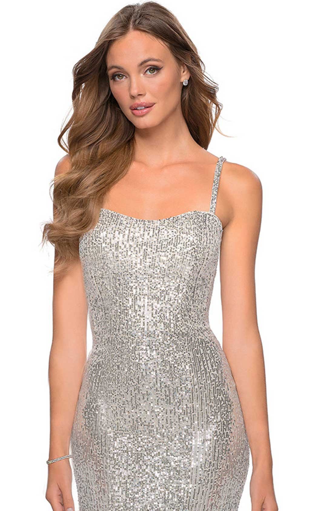 La Femme 28698C Slit Cutout Metallic Sweetheart Prom Dress
