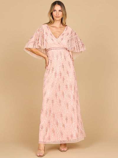 Beaded Gown with Cape Sleeves