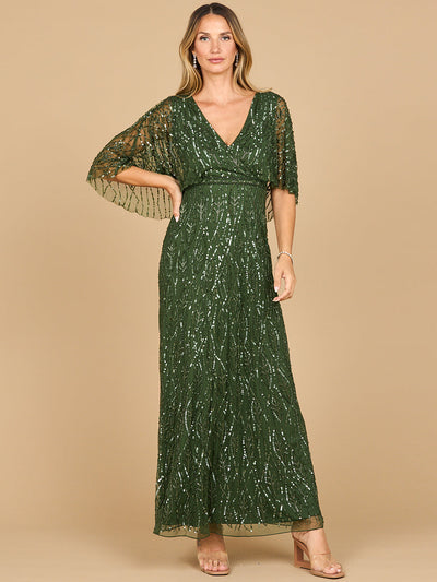 Beaded Gown with Cape Sleeves