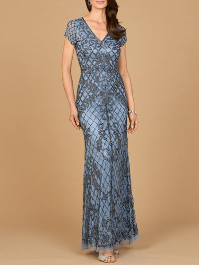 Lara 28865 Cap Sleeve Mother of the Bride Dress Mermaid Beaded Evening Gown