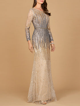 Mermaid, Beaded Long Sleeve Gown