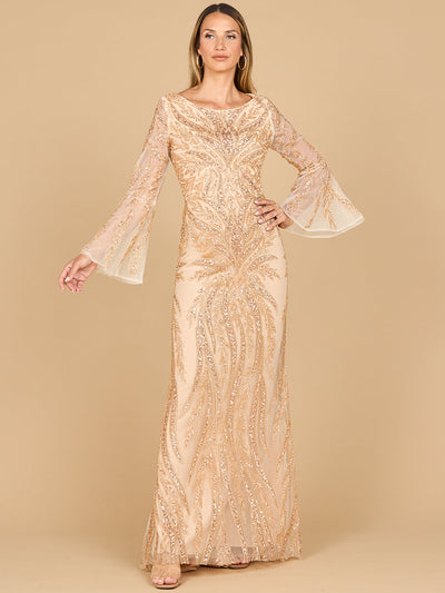 Lara 28887 - High Neck Beaded Dress with Bell Sleeves