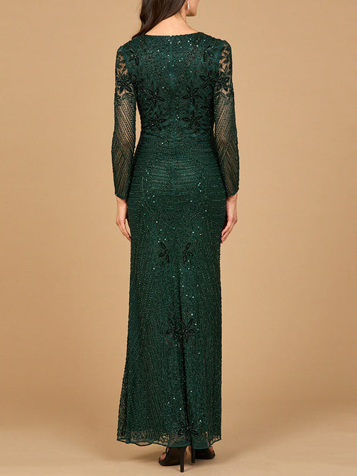 Long Sleeve Beaded Maxi Gown