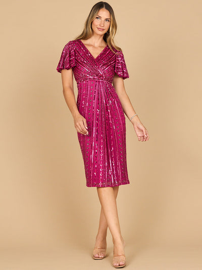 Lara 28902 Beaded Knee Length Mother of the Bride Dress Short Sleeve V-neck Cocktail Attire