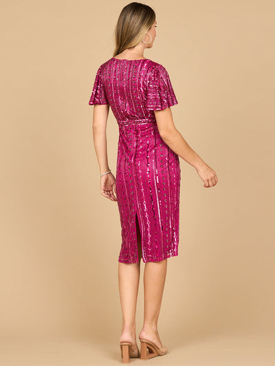 Lara 28902 Beaded Knee Length Mother of the Bride Dress Short Sleeve V-neck Cocktail Attire