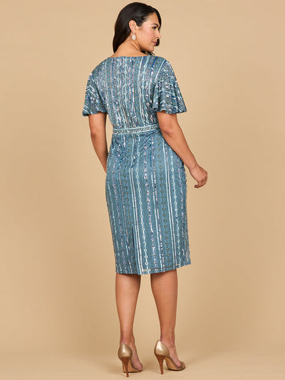 Lara 28902 Beaded Knee Length Mother of the Bride Dress Short Sleeve V-neck Cocktail Attire
