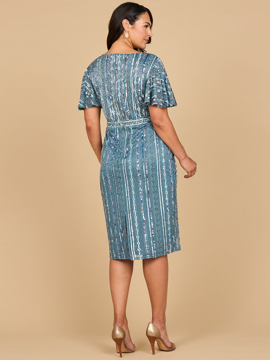 Lara 28902 Beaded Knee Length Mother of the Bride Dress Short Sleeve V-neck Cocktail Attire