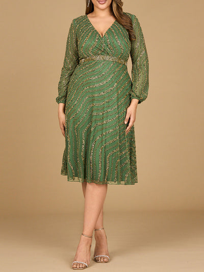 Lara 28909 Beaded Midi Mother of the Bride Dress with Long Sleeves