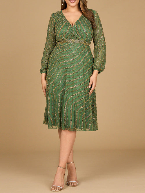 Lara 28909 Beaded Midi Mother of the Bride Dress with Long Sleeves