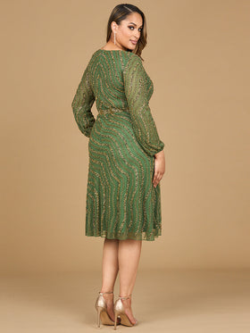Lara 28909 Beaded Midi Mother of the Bride Dress with Long Sleeves