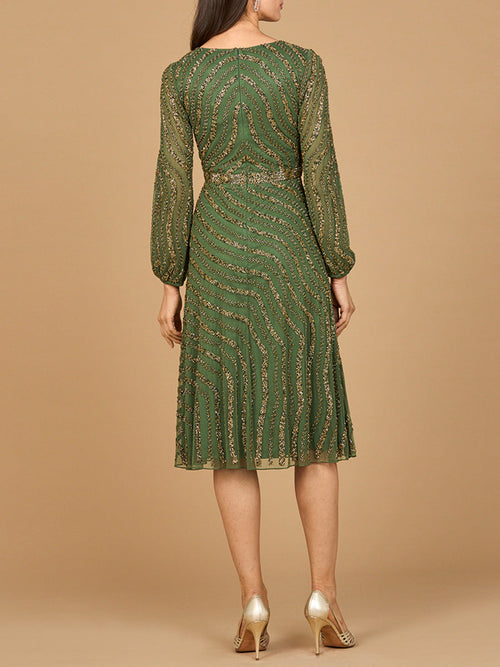 Lara 28909 Beaded Midi Mother of the Bride Dress with Long Sleeves