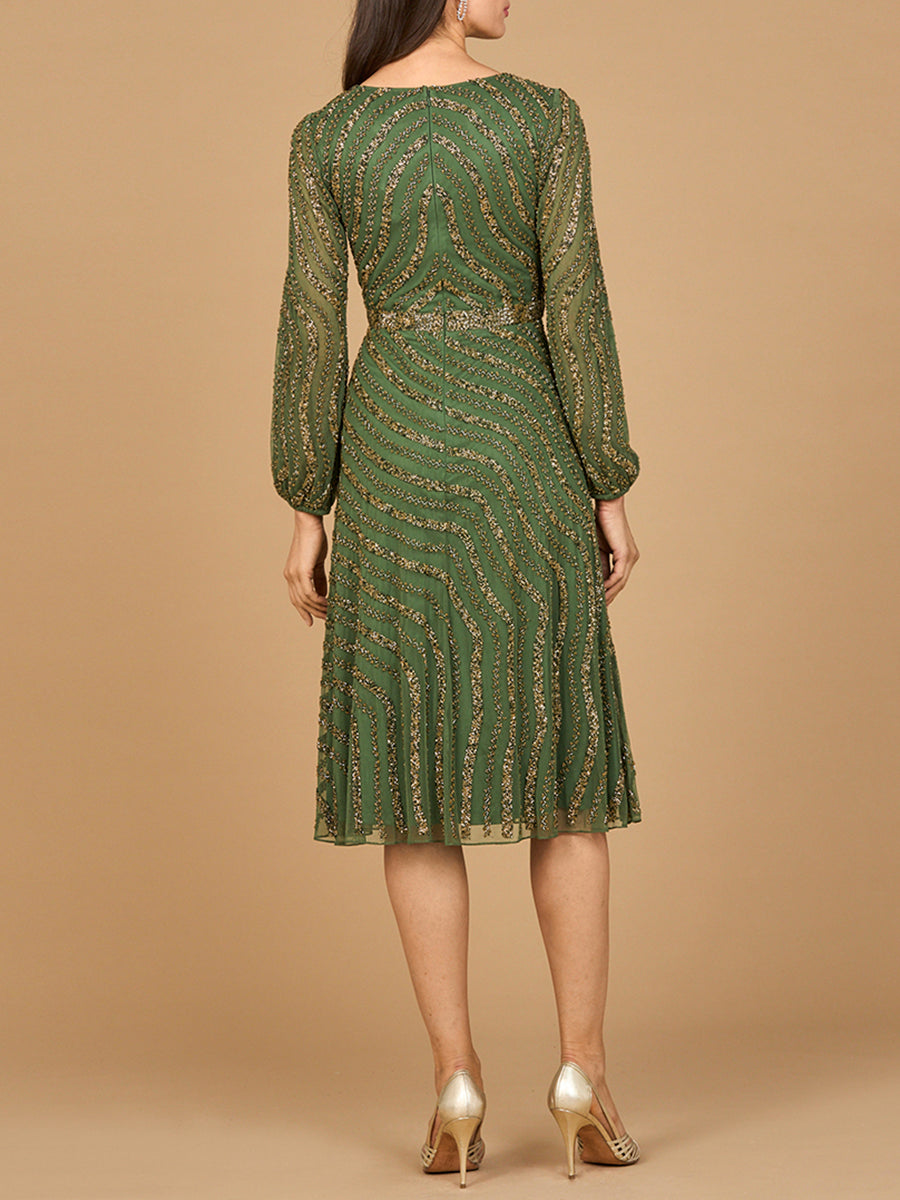 Lara 28909 Beaded Midi Mother of the Bride Dress with Long Sleeves