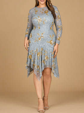 Beaded Midi Dress with Asymmetrical Hem