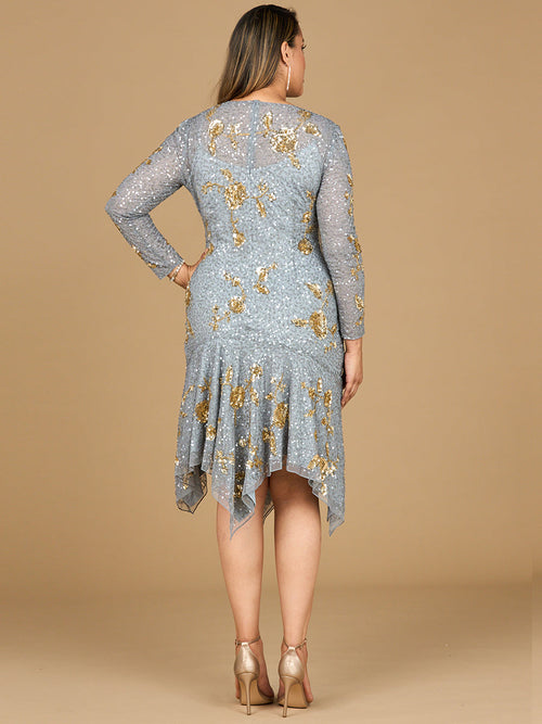 Beaded Midi Dress with Asymmetrical Hem