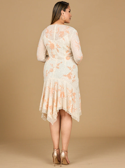 Beaded Midi Dress with Asymmetrical Hem