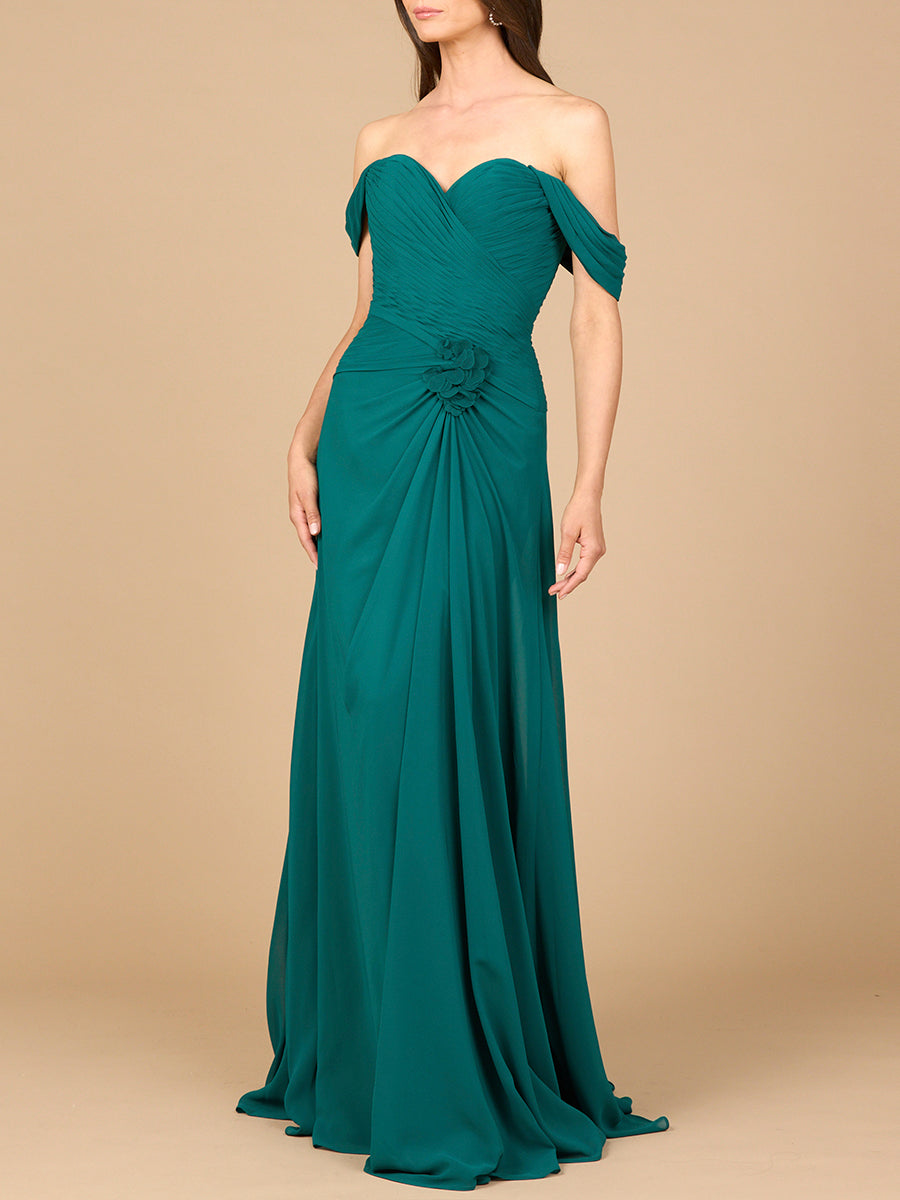 emerald green chiffon dress Off Shoulder Bra-friendly 93060 DSRP Color:Ice Blue* London Times | Dresses