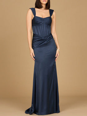 Lara 28915 Sleeveless Corset Prom Gown Long Simple Formal Evening Dress