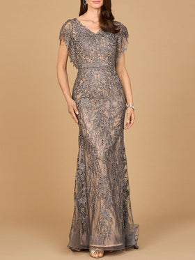 Cap Sleeve Mermaid V-neck Gown