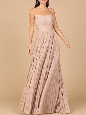Lara 28932 Strapless Pleated A-Line Evening Gown