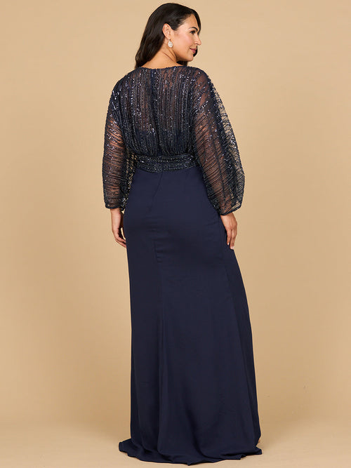 Lara 28950- Draped Skirt Gown with Cape Sleeves