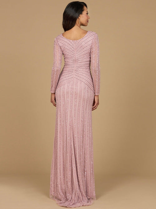 Long Sleeve Linear Beaded Gown