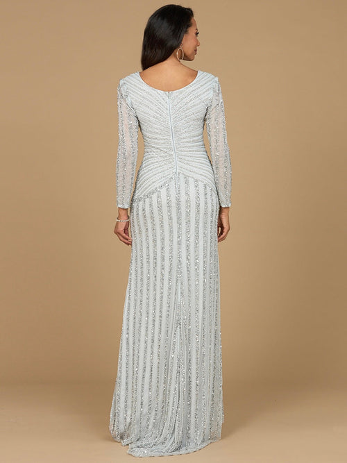 Long Sleeve Linear Beaded Gown