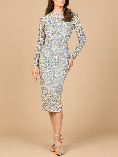 Lara 28982 Beaded Midi Mother of the Bride Dress with Long Sleeves