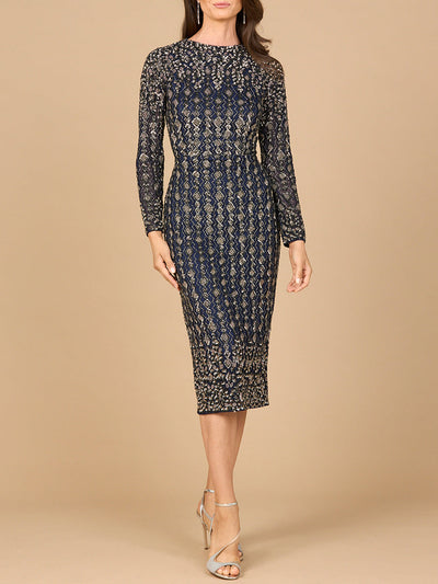 Lara 28982 Beaded Midi Mother of the Bride Dress with Long Sleeves