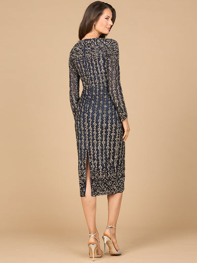 Lara 28982 Beaded Midi Mother of the Bride Dress with Long Sleeves